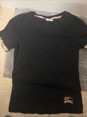 Burberry Black Short-Sleeve Tee with Gold Horseman Emblem